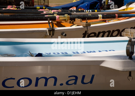 Reihe von traditionellen Surf Rettungsboote verwendet jetzt hauptsächlich für den Rennsport, Newport Beach, sydney Stockfoto