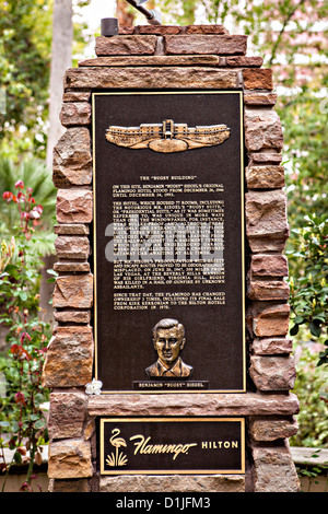 Denkmal für Gangster Bugsy Siegel im Flamingo Hotel & Casino in Las Vegas, NV. Stockfoto