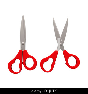 3D-Modell des roten Schere geschlossen und abhebe isolierten auf weißen Hintergrund Stockfoto