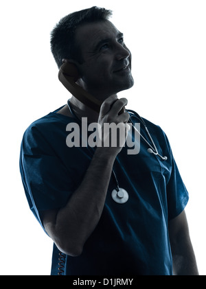 ein Mann Arzt Chirurg medizinische Arbeiter Silhouette isoliert auf weißem Hintergrund Stockfoto