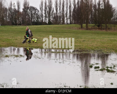 Croydon, Surrey, UK. 26. Dezember 2012. Trotz der Nässe Weihnachtstag waren Menschen trainieren ihre Hunde in Lloyd Park, Croydon. 26. Dezember 2012. Stockfoto