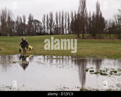 Croydon, Surrey, UK. 26. Dezember 2012. Trotz der Nässe Weihnachtstag waren Menschen trainieren ihre Hunde in Lloyd Park, Croydon. 26. Dezember 2012. Stockfoto