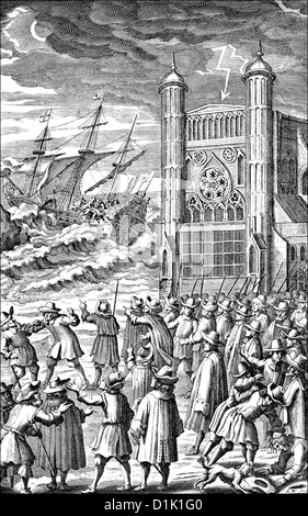 Allegorie auf englischer Bürgerkrieg, Royalist symbolisches Bild von der Abschaffung der Monarchie, 17. Jahrhundert Stockfoto