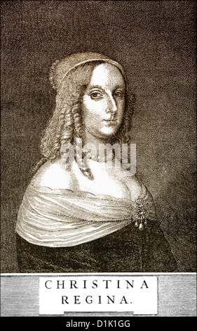 Historische Zeichnung, Porträt von Christina oder Kristina von Schweden, 1626-1689, Königin von Schweden 1632 bis 1654 Stockfoto