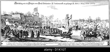 Ankunft von Henrietta Catherine von Braganza, Infantin von Portugal, in Portsmouth am 25. Mai 1662 Stockfoto