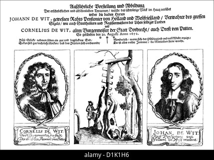 Deutsche Broschüre von 1672, die Leichen der Brüder Johan und Cornelis de Witt, getötet von der schützen-Gesellschaft in den Haag Stockfoto