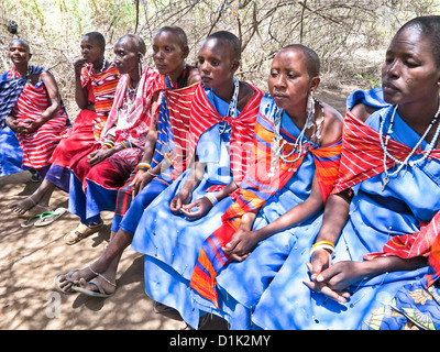 Gruppe 7 Massai-Frauen treffen auf Handel und Austausch Ideen für Empowerment und Intendanten von men.in Afrika; Tansania Stockfoto