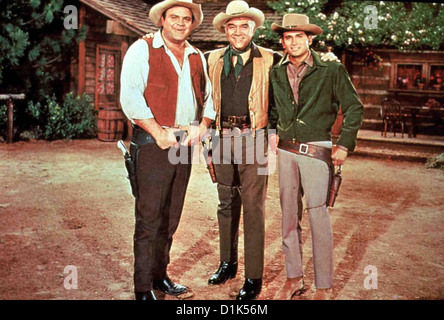 Goldgrube Bonanza 1: Adam (Pernell Roberts), Little Joe (Michael Landon), "Pa" Ben (Lorne Greene), Eric "Hoss" Cartwright (Dan " Stockfoto