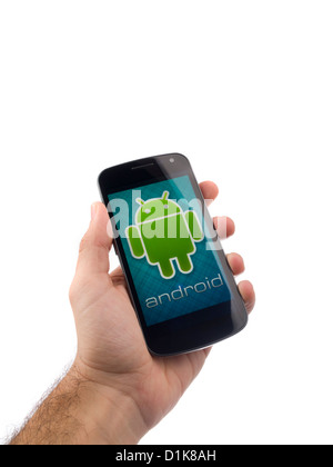 Hand halten Android-smartphone Stockfoto