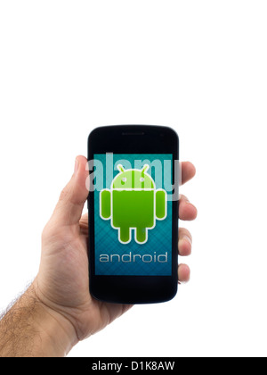 Hand halten Android-smartphone Stockfoto