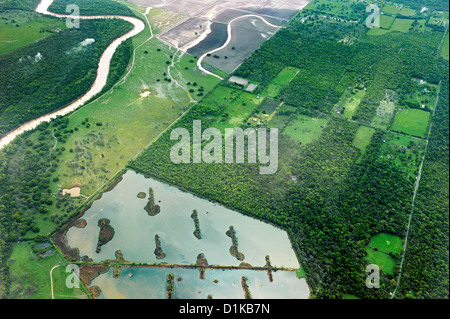 Luftbilder von Texas aus einem Flugzeugfenster Stockfoto