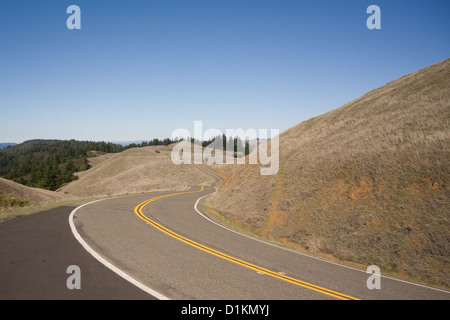 Kurvenreiche Straße in Marin County, Kalifornien. Stockfoto