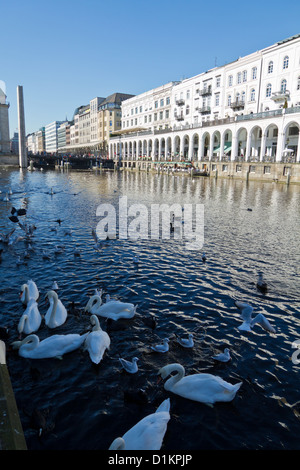 Blick auf die Alsterarkaden am Jungfernstieg in Hamburg, Deutschland Stockfoto