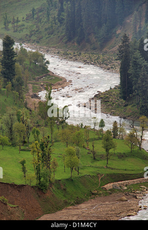 Lidder Fluss auf dem Weg zur Honegg, Jammu & Kaschmir, Indien. 73 Kilometer langer Fluss stammt aus dem Kolhoi-Gletscher Stockfoto