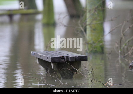 ÜBERFLUTETEN PARK IN HUNTINDON CAMBS, NACHDEM SIE DER FLUSS GREAT OUSE BANKEN PLATZEN. Stockfoto