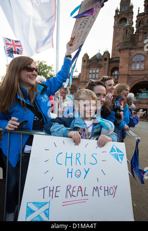 Sir Chris Hoy, schottische Olympiasieger, während der schottische Homecoming Parade für schottische Olympia-Medaillengewinner. Stockfoto