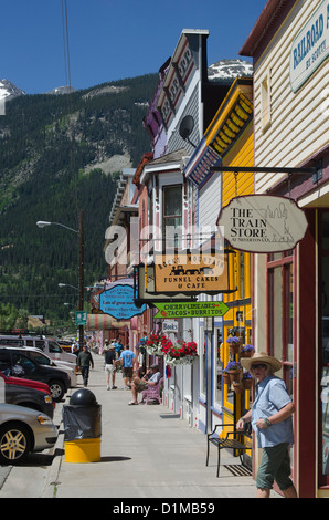 Historische Silverton Colorado verknüpft nach Durango Durango und Silverton Narrow Gauge Railroad in den Rocky mountains Stockfoto