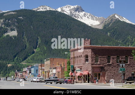 Historische Silverton Colorado verknüpft nach Durango Durango und Silverton Narrow Gauge Railroad in den Rocky mountains Stockfoto