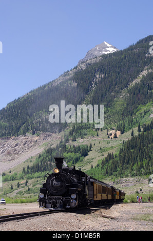 Historische Silverton Colorado verknüpft nach Durango Durango und Silverton Narrow Gauge Railroad in den Rocky mountains Stockfoto