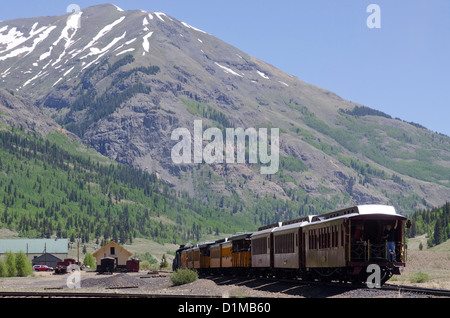 Historische Silverton Colorado verknüpft nach Durango Durango und Silverton Narrow Gauge Railroad in den Rocky mountains Stockfoto