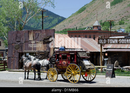Historische Silverton Colorado verknüpft nach Durango Durango und Silverton Narrow Gauge Railroad in den Rocky mountains Stockfoto