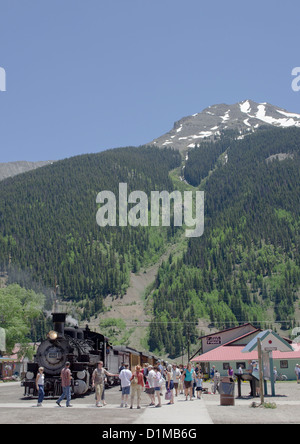 Historische Silverton Colorado verknüpft nach Durango Durango und Silverton Narrow Gauge Railroad in den Rocky mountains Stockfoto