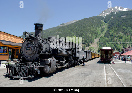 Historische Silverton Colorado verknüpft nach Durango Durango und Silverton Narrow Gauge Railroad in den Rocky mountains Stockfoto