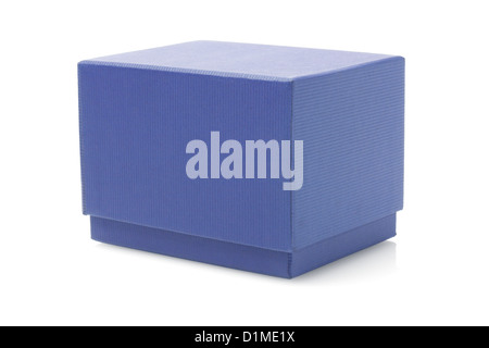 Blaues Geschenk Box auf weißem Hintergrund Stockfoto