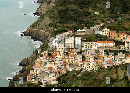 Das malerische Fischerdorf Dorf Riomaggiore, Cinque Terre, Italien Stockfoto