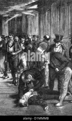 Das Attentat auf Spencer Perceval im House Of Commons, 1812; Schwarz und weiß-Abbildung; Stockfoto