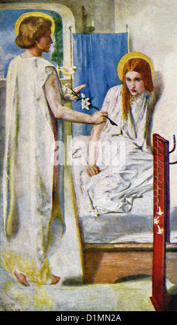 Dieses Gemälde von Rossetti, unter dem Titel Ecce Ancilla Domini, wurde im Jahre 1850 gemalt und befindet sich in der Tate Gallery. Stockfoto