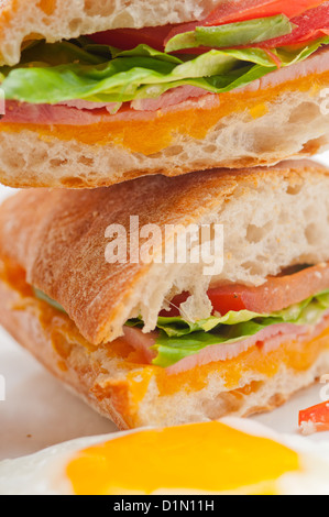 frische Ciabatta, Panini sandwich mit Eiern Tomaten Salat Stockfoto