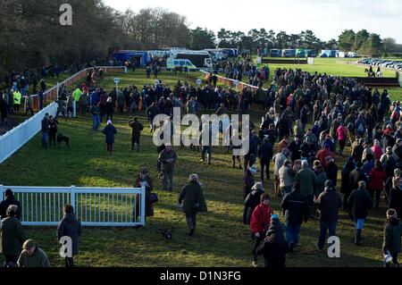 Aktion von Punkt zu Punkt-Pferderennen der Cambridgeshire Harriers jagt Club Befestigung am Cottenham, in der Nähe von Cambridge. Insgesamt 215 Pferd wurden geben Sie für die Tage Rennen, das war eines der größten Treffpunkt für mehr als ein Jahrzehnt.    30. Dezember 2012 - Cottenham, Cambridgeshire, Großbritannien Stockfoto