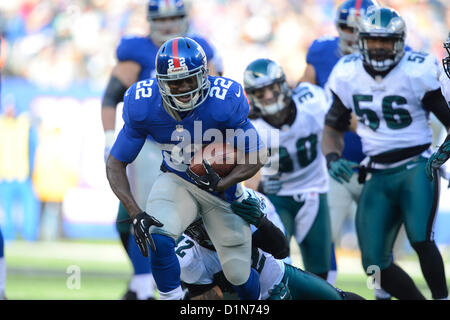 New Jersey, USA. 30. Dezember 2012: New York Giants Runningback David Wilson (22) trägt den Ball während einer Woche 17 NFL Matchup zwischen der Philadelphia Eagles und die New York Giants im MetLife Stadium in East Rutherford, New Jersey. Stockfoto