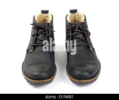schwarze Schuhe Mannes isoliert auf weißem Hintergrund Stockfoto