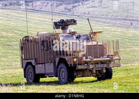 British Army Ridge Rückentraining Medium meine geschützten Fahrzeug vor Afghanistan Einsatz auf Salisbury Plain, Wiltshire. Stockfoto