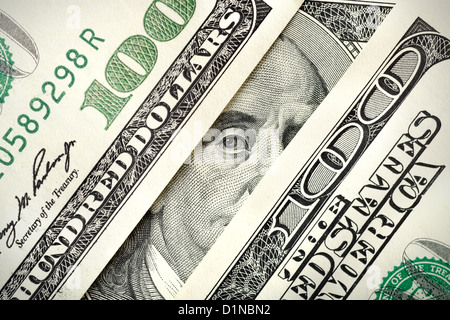 Blick vom hundert-Dollar-Scheine Stockfoto