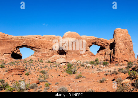 Norden und Süden Fenster, Arches NP, Utah, USA Stockfoto