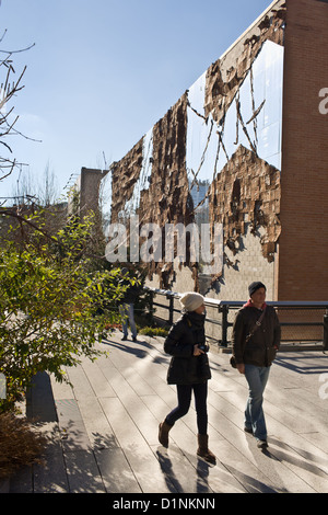 Die High Line, eröffnet 2009, ist ein Antenne urban Greenway Park auf einer erhöhten ehemaligen Schiene anspornen, West Side von Manhattan Stockfoto