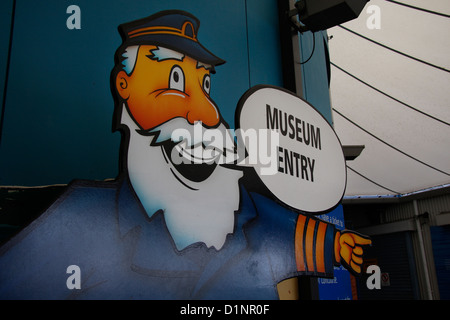 Ortseingangsschild, das National Maritime Museum, Auckland. Stockfoto