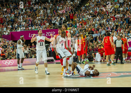 USA besiegt Spanien in der Gold-Medaille Herren-Basketball-Spiel bei den Olympischen Sommerspielen 2012 in London Stockfoto