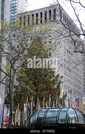 Touristen kommen, um den Baum am Rockefeller Center sehen jedes Jahr zu Weihnachten in New York City, New York. Stockfoto