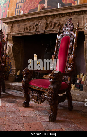 Kamin in der Dining Hall, Castello Di Amorosa, Napa Valley, Kalifornien Stockfoto