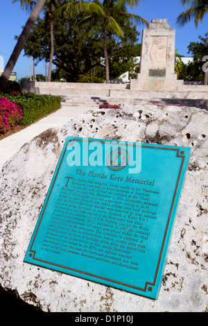 Florida Florida Keys, Upper Matecombe Key, Islamorada, US Highway Route 1 One, Overseas Highway, das Florida Keys Memorial, das Orkan Monument, Plakette, Herita Stockfoto