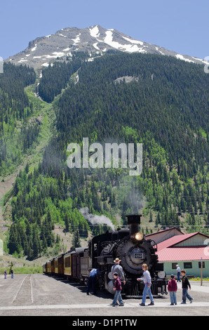 Historische Silverton Colorado verknüpft nach Durango Durango und Silverton Narrow Gauge Railroad in den Rocky mountains Stockfoto