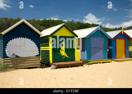 Strandhütten auf Brighton Beach, Melbourne, Victoria, Australien Stockfoto