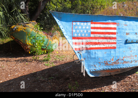 Florida Key West Florida, Keys Key West Tropical Forest & and Botanical Garden, kubanische Flüchtlingsboote, Sammlung, Flöße, handgefertigt, Besucher reisen Stockfoto