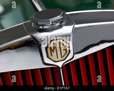 Nahaufnahme des Logos auf 1949 MG, Modell TC-grill Stockfoto