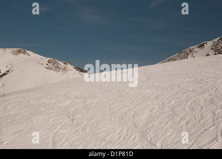 Schneebedeckte Skigebiet im Winter, Domaine De Balme, Vallorcine, Mont Blanc, Chamonix, Rhone-Alpes, Frankreich Stockfoto