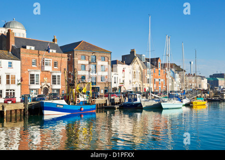 Angelboote/Fischerboote, Fischkuttern und Yachten vertäut am Custom House Quay Weymouth Dorset England UK GB EU Europe Stockfoto